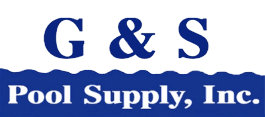 The G & S Pool Supply, Inc. logo features dark blue text on a white background with a wavy line graphic.