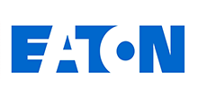 The eaton logo is blue and white on a white background.