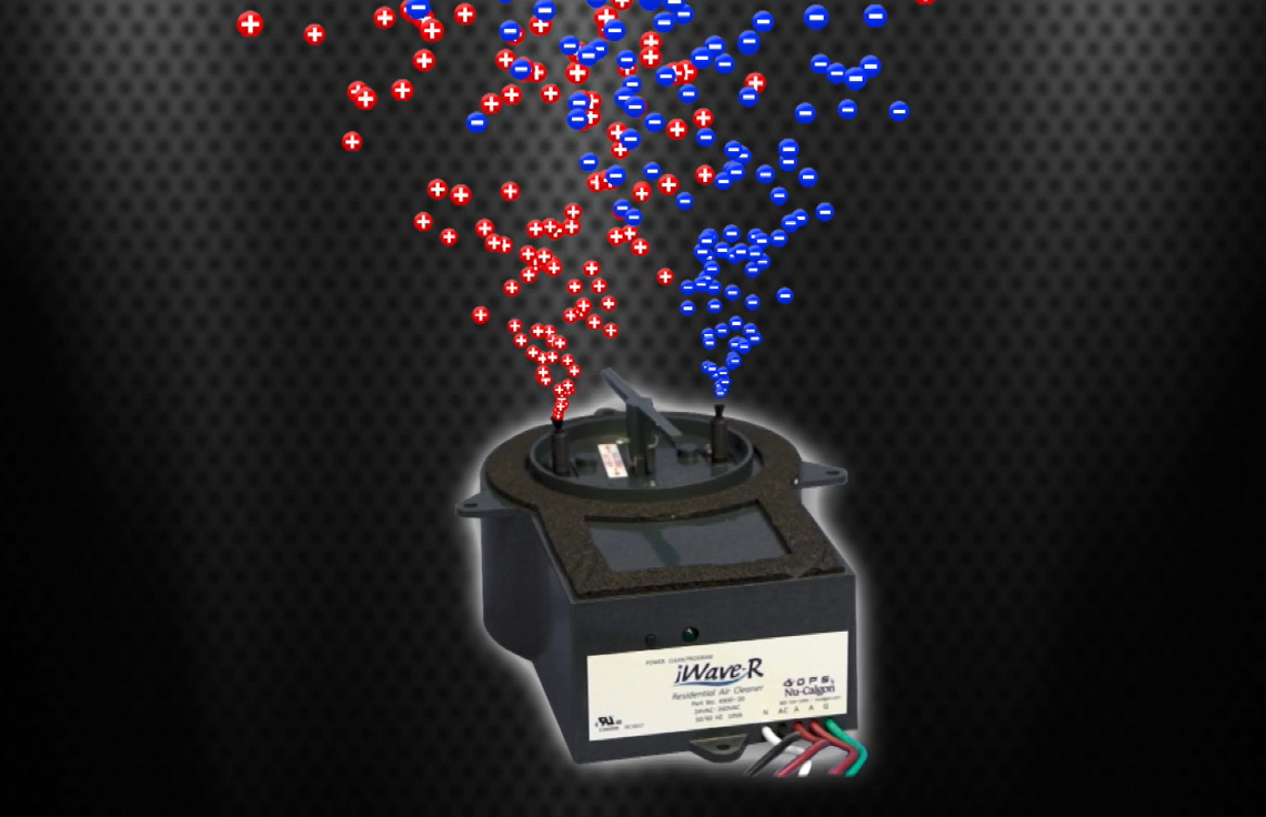 A device with red and blue bubbles coming out of it