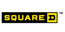 The logo for square d is black and yellow and says tm.