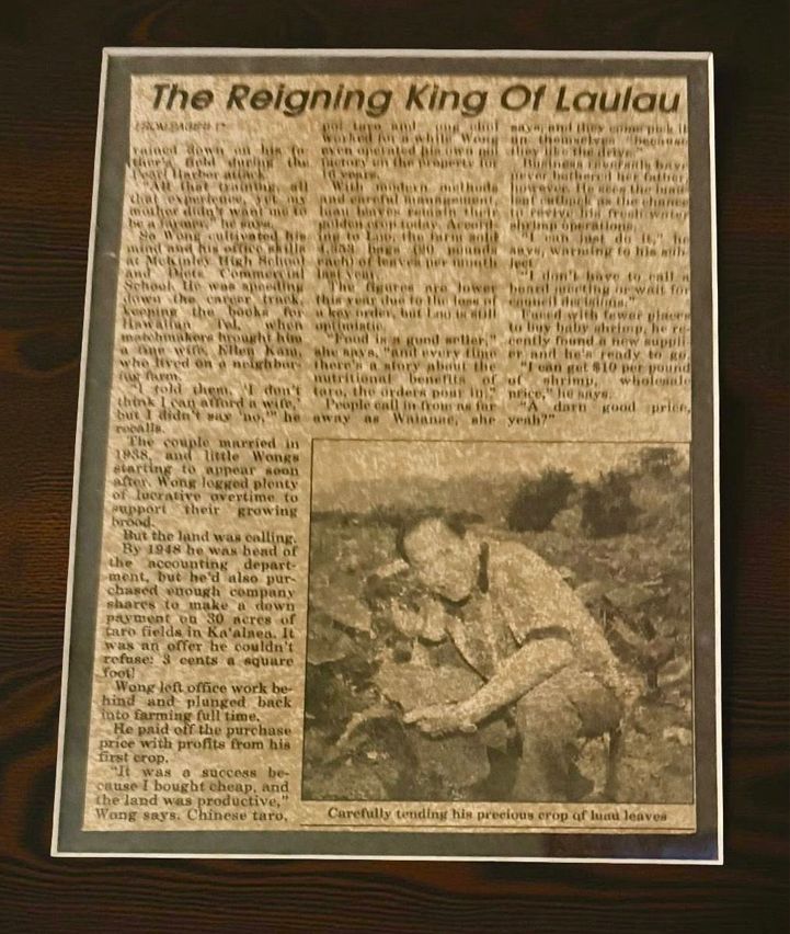 Framed newspaper article: