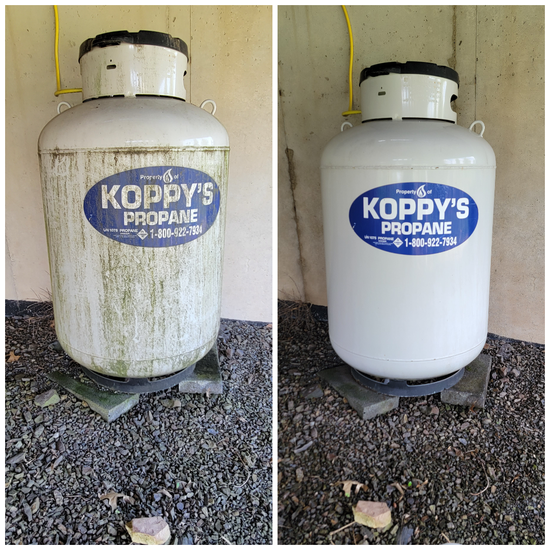 A before and after picture of a propane tank