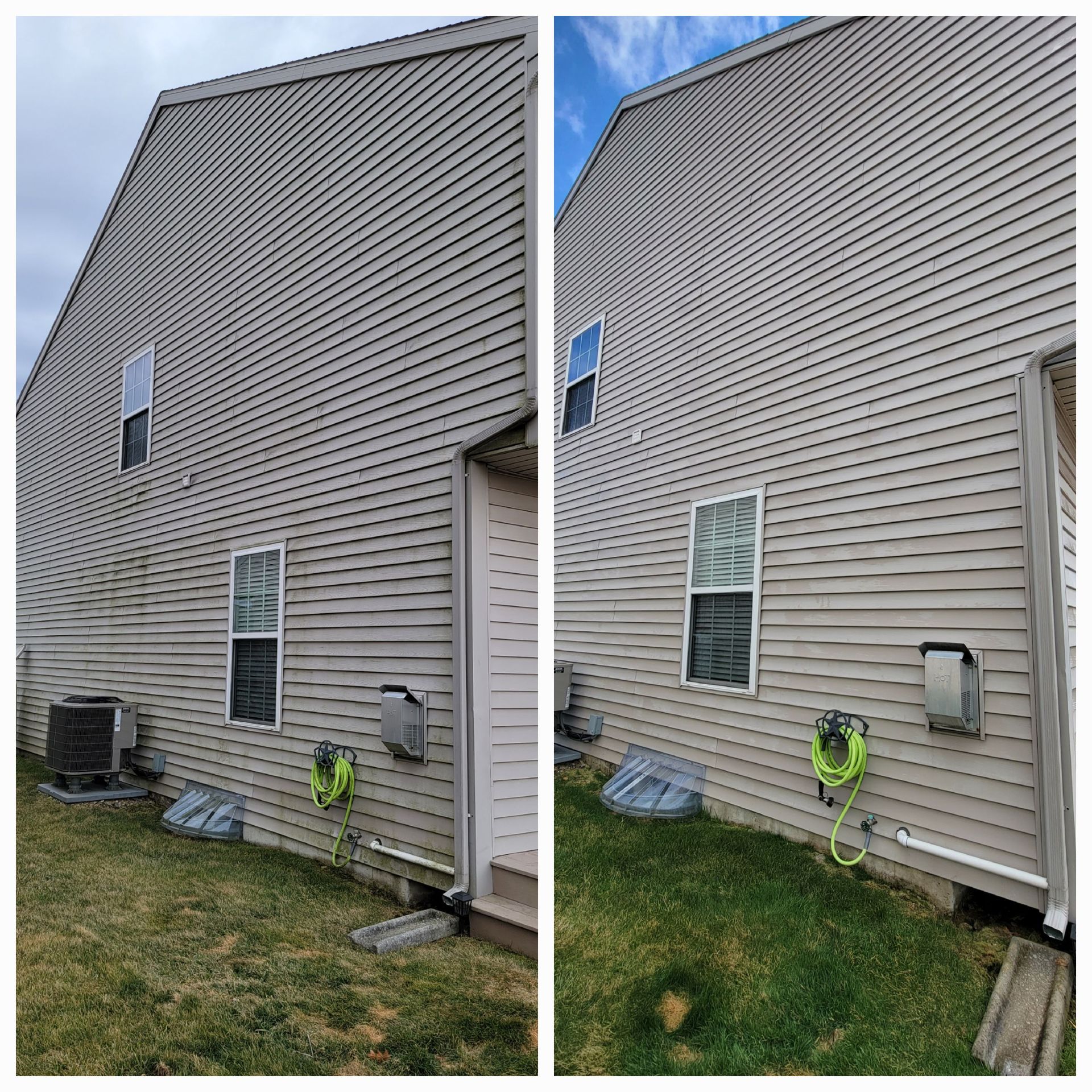 Two pictures of a house before and after being cleaned