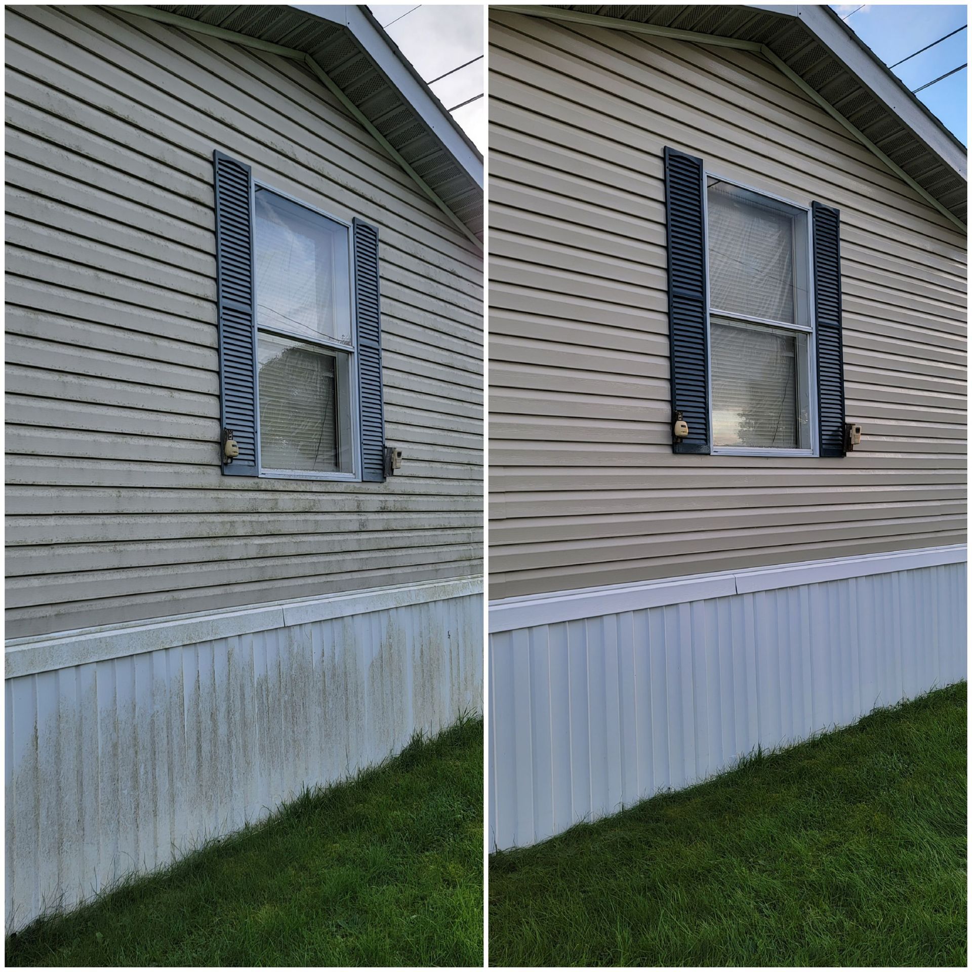 A before and after picture of a mobile home
