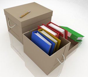 files in cardboard boxes