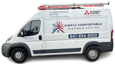 a white van with a ladder on top of it for Simply Comfortable Heating and Cooling