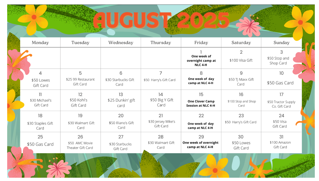 August 2025 Calendar Raffle