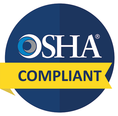 OSHA Compliant logo: blue circle with white text and yellow banner.
