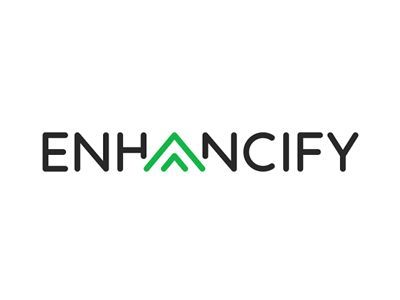 Enhancify logo with a green upward arrow within the letter “A” in a black sans-serif font.