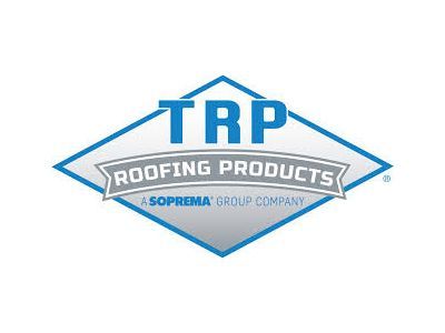 Logo for TRP Roofing Products, a SOPREMA group company: blue and gray diamond shape with text.