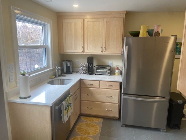 Wood cabinets in the kitchen