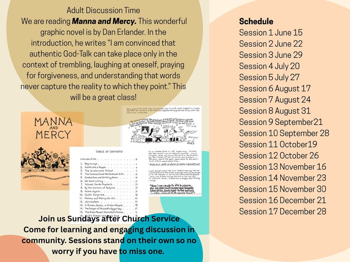 A poster with a book called manna and mercy on it