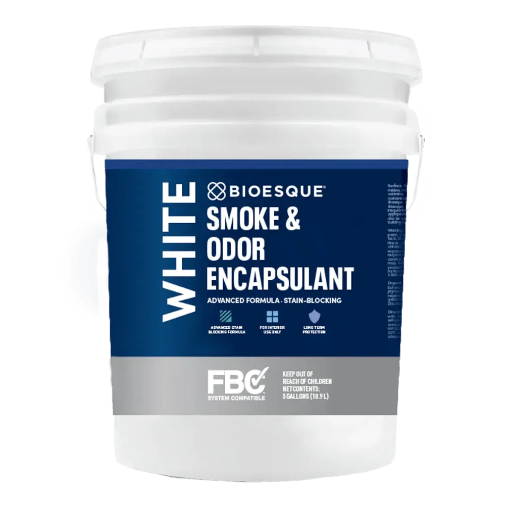 White bucket of Bioesque Smoke & Odor Encapsulant.