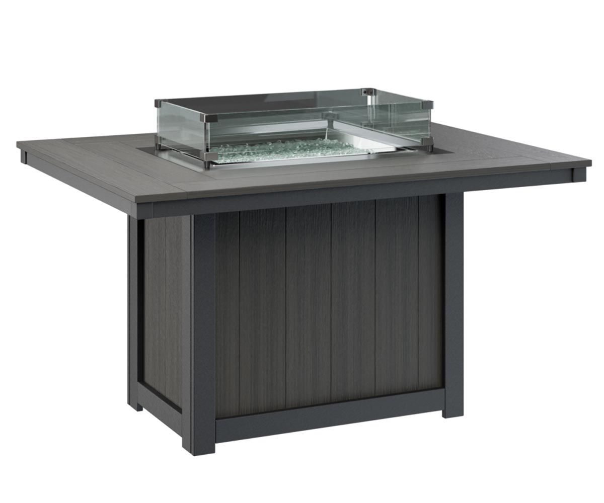Donoma 42x54 rectangular dining fire table made from durable recycled poly lumber for outdoor entertaining.