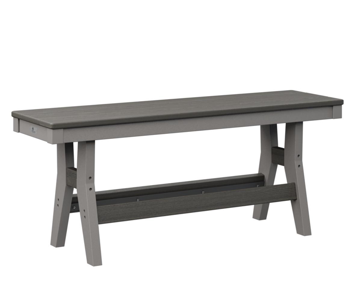 Harbor 44-inch outdoor dining bench made from durable recycled plastic.