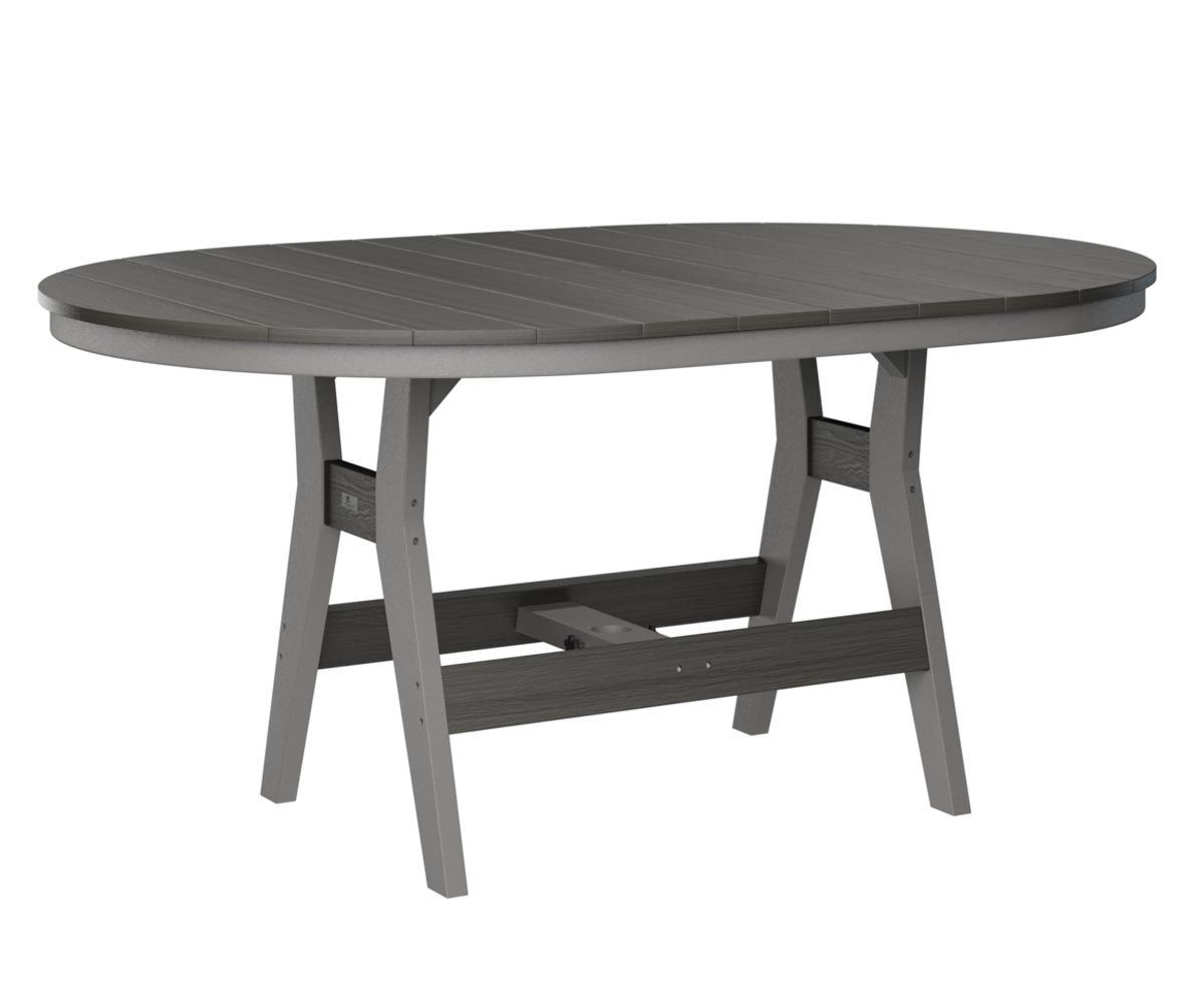Harbor 44-by-64-inch oblong outdoor dining table made of recycled plastic.