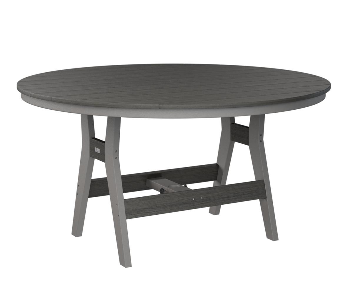 Harbor 60-inch round recycled plastic outdoor dining table.