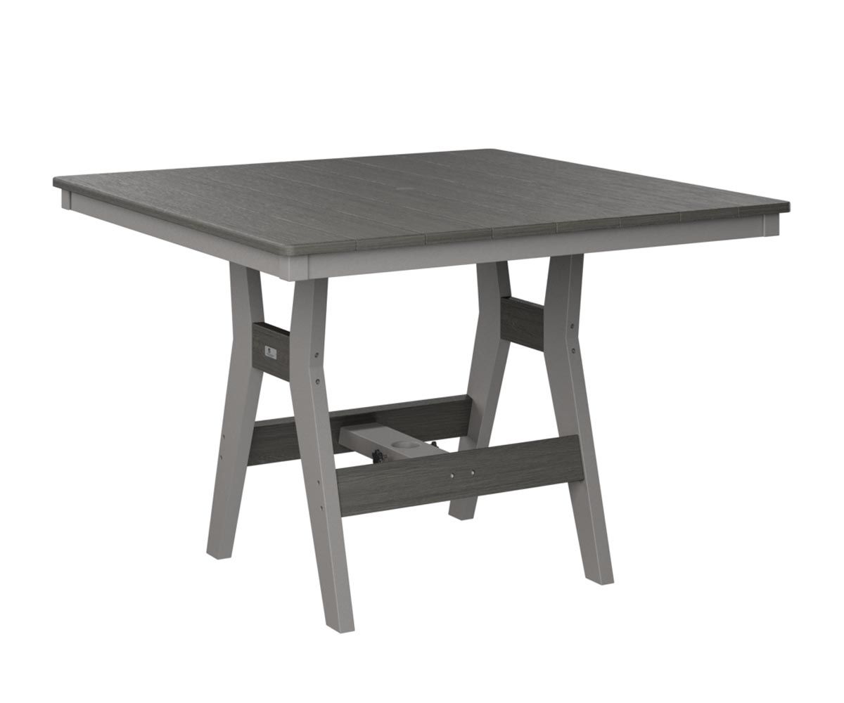 Harbor 44-inch square outdoor dining table made from eco-friendly recycled plastic.