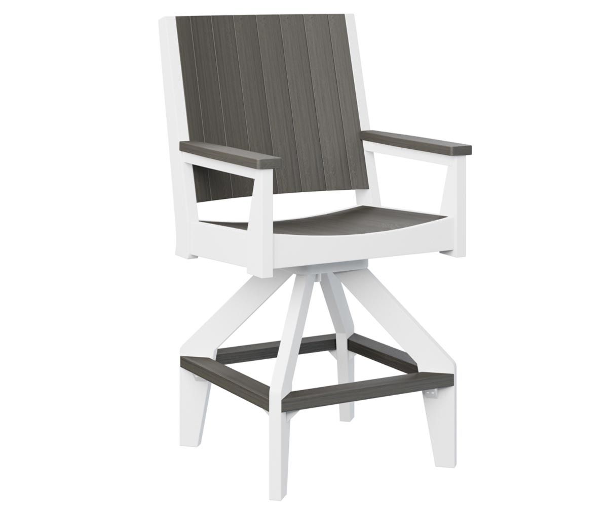 Mayhew Chat recycled plastic swivel bar chair for patios, decks, or outdoor entertaining spaces.