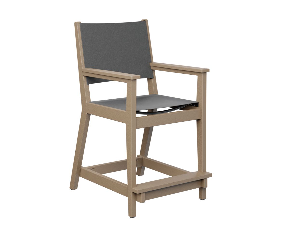 Mayhew Sling recycled plastic counter chair designed for patio or outdoor bar-height tables.