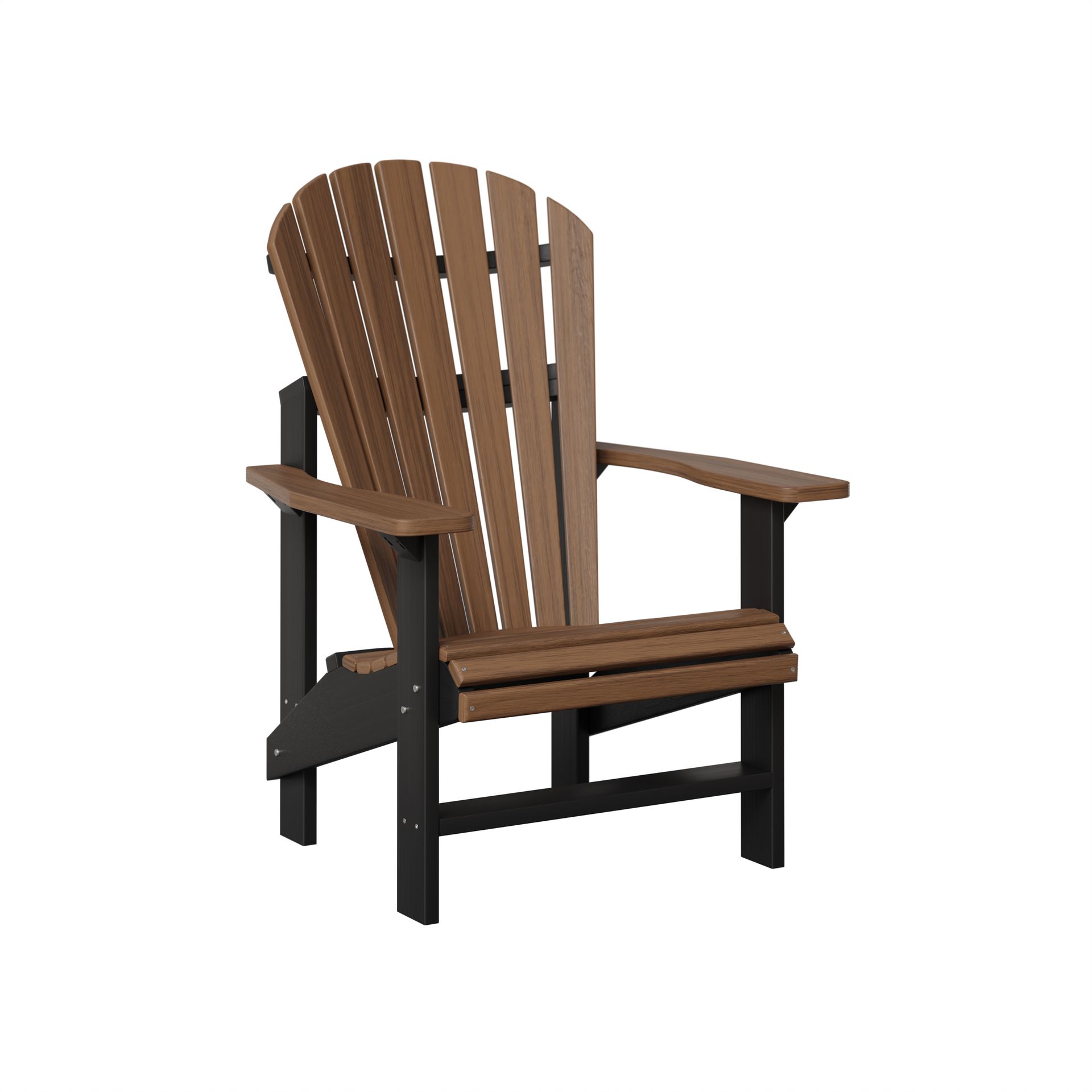 Upright Adirondack chair crafted from recycled plastic for patio or lawn use.
