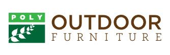 Logo: "POLY OUTDOOR FURNITURE" in brown text; a green box with white leaves.