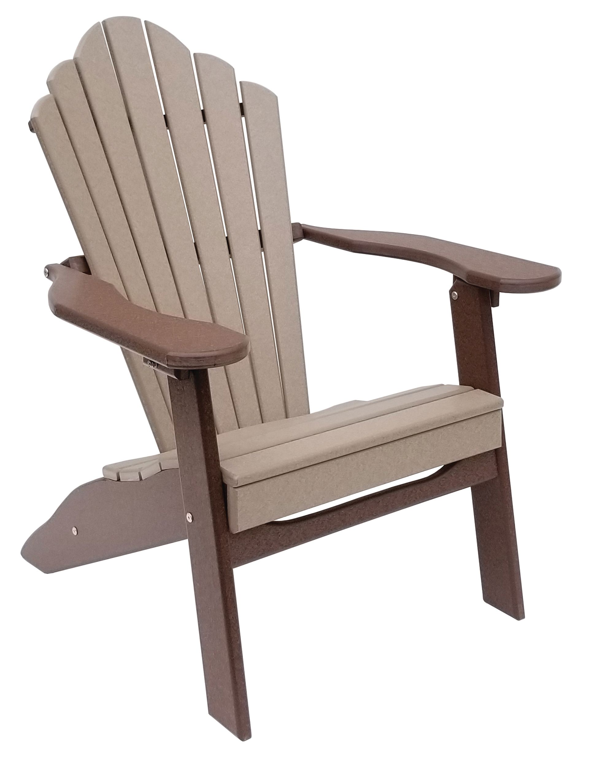 Snuggle-Back Folding Adirondack chair made from recycled plastic for outdoor seating.
