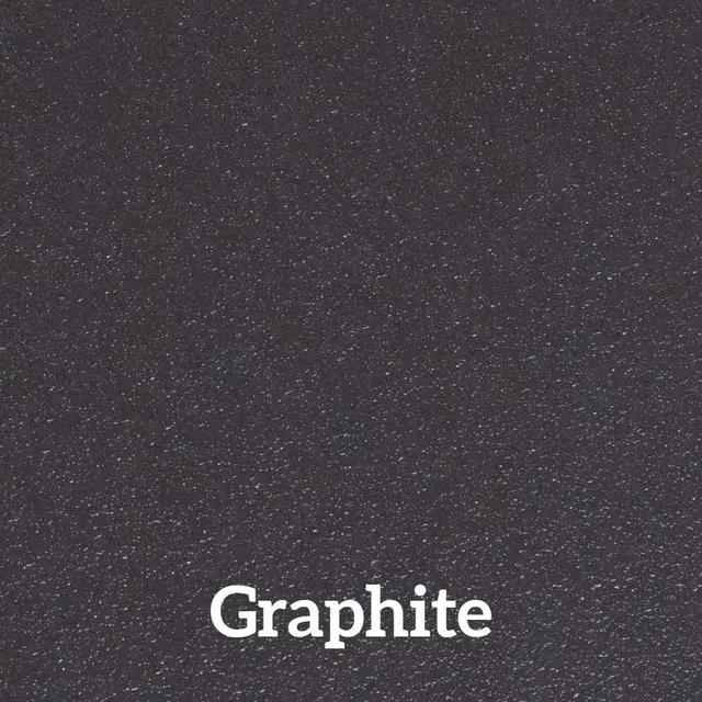 Graphite-colored surface, slightly textured, with the word