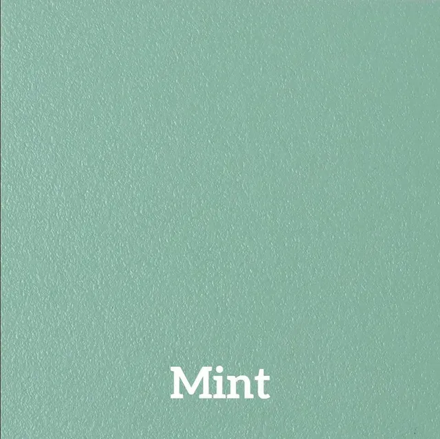 Solid mint green background with the word