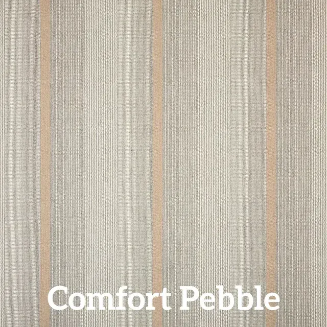 Gray textured wallpaper with vertical tan stripes.