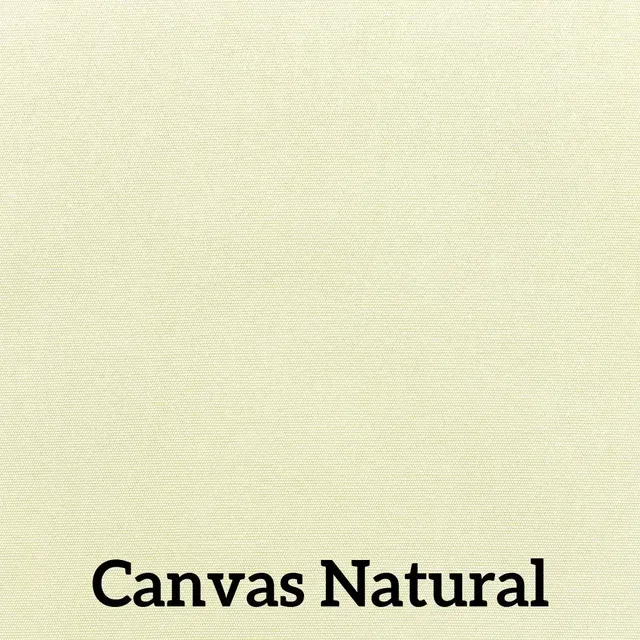 Cream-colored canvas fabric with a horizontal ribbed texture, labeled