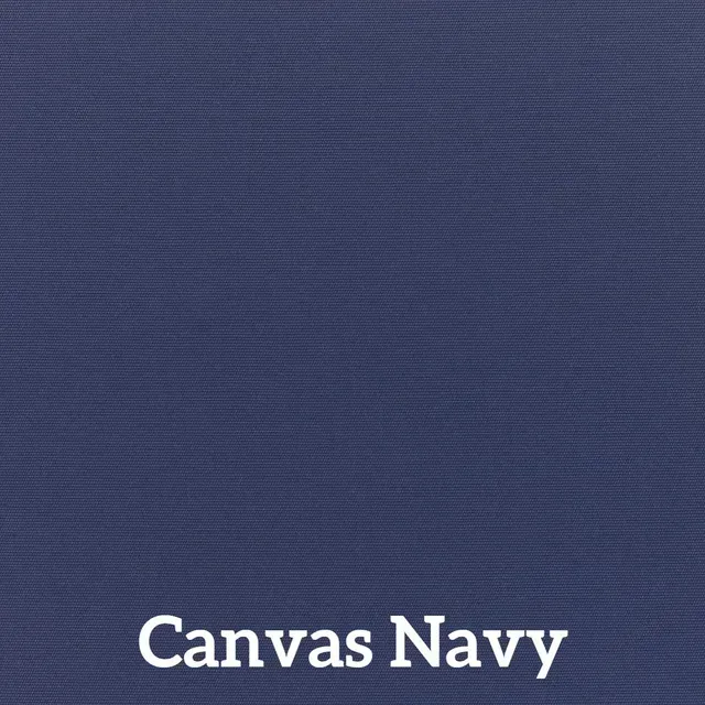 Solid navy blue fabric, with the text