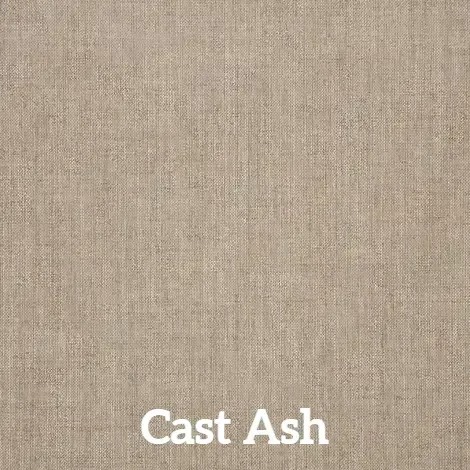 Close-up of fabric. Tan, textured material labeled