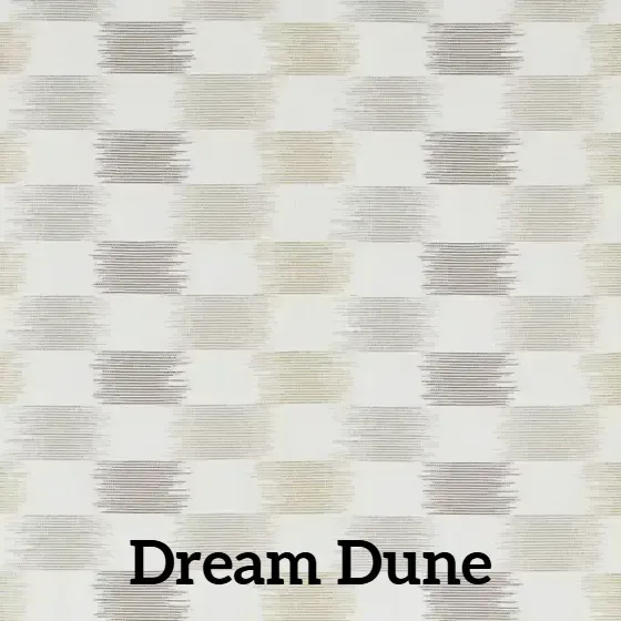 Dream Dune fabric with a checkered pattern in cream, light brown, and gray.