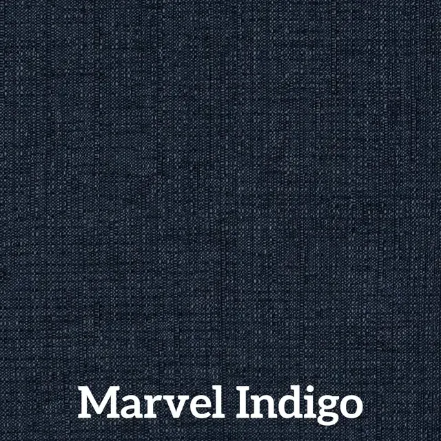 Marvel Indigo fabric sample. Deep blue color, woven texture.