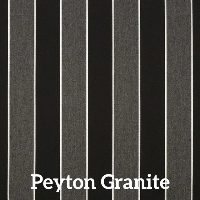 Black and white striped fabric sample labeled