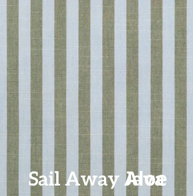 Vertical striped fabric in olive green and white.