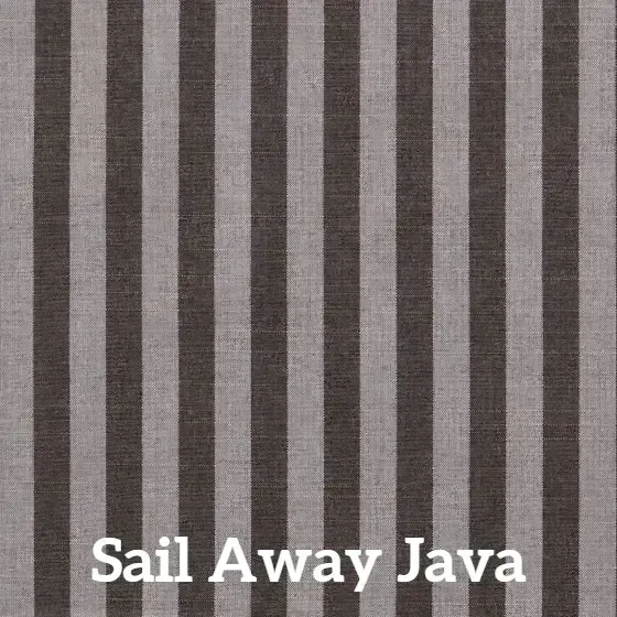 Vertical striped fabric in shades of brown and gray, labeled