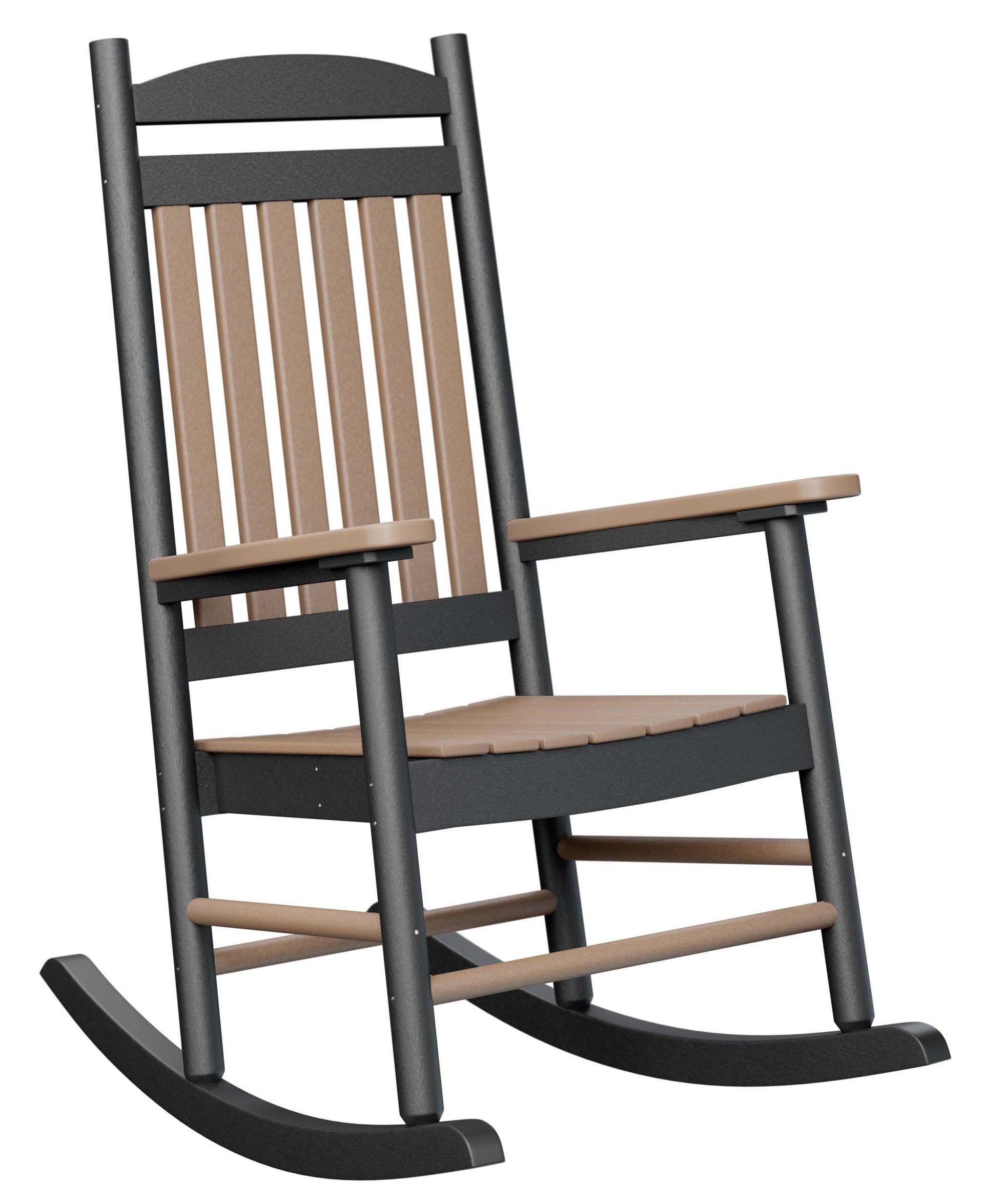 Black and tan rocking chair on a white background.