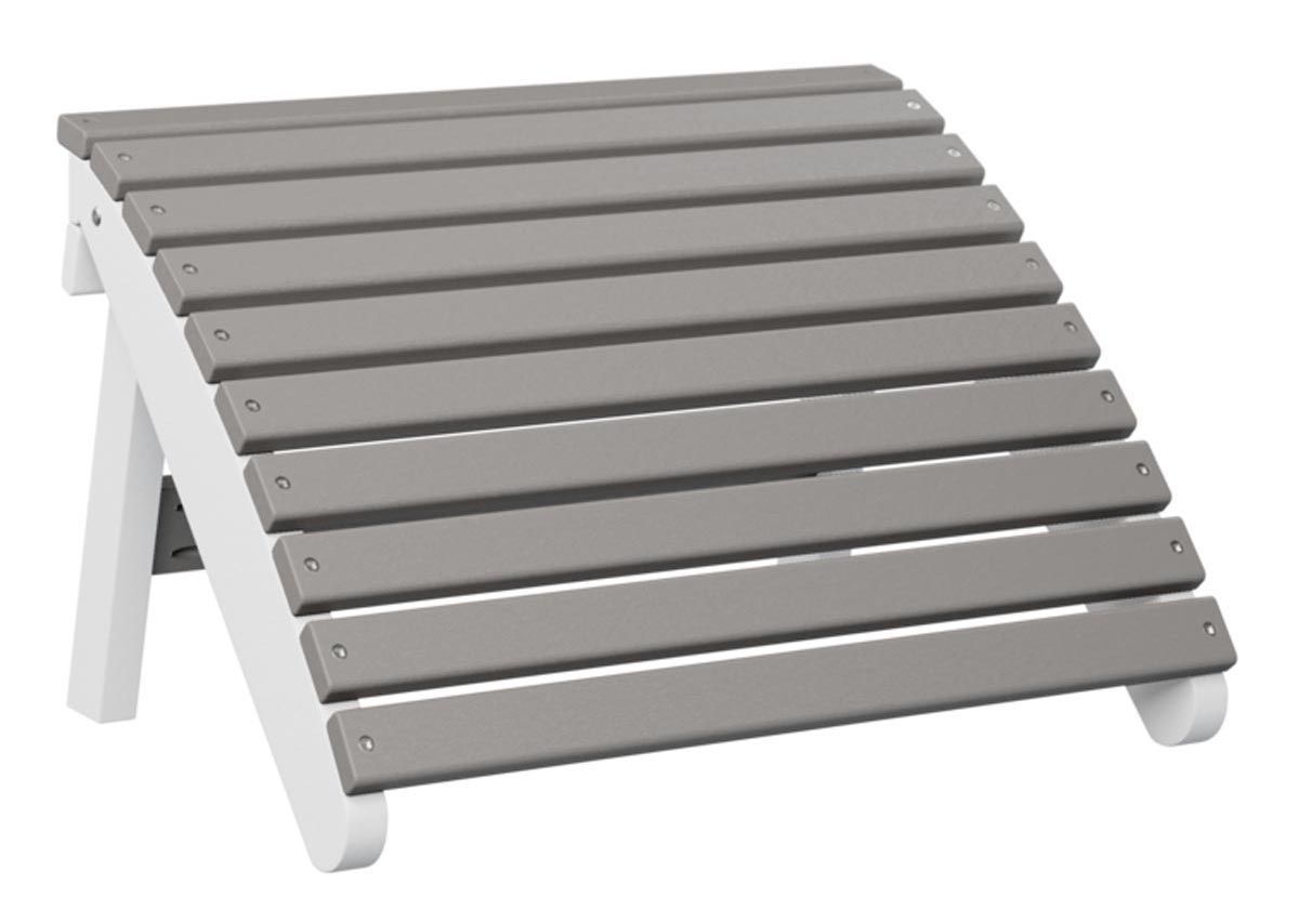 Gray and white slatted footstool.