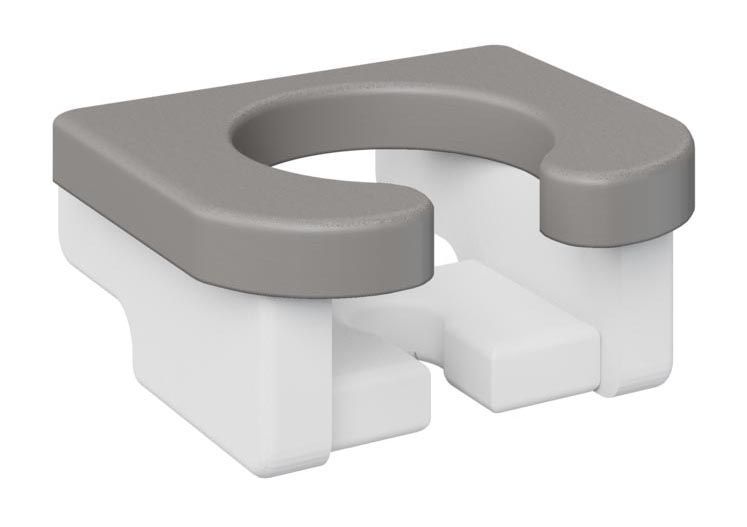 Gray and white plastic cupholder.