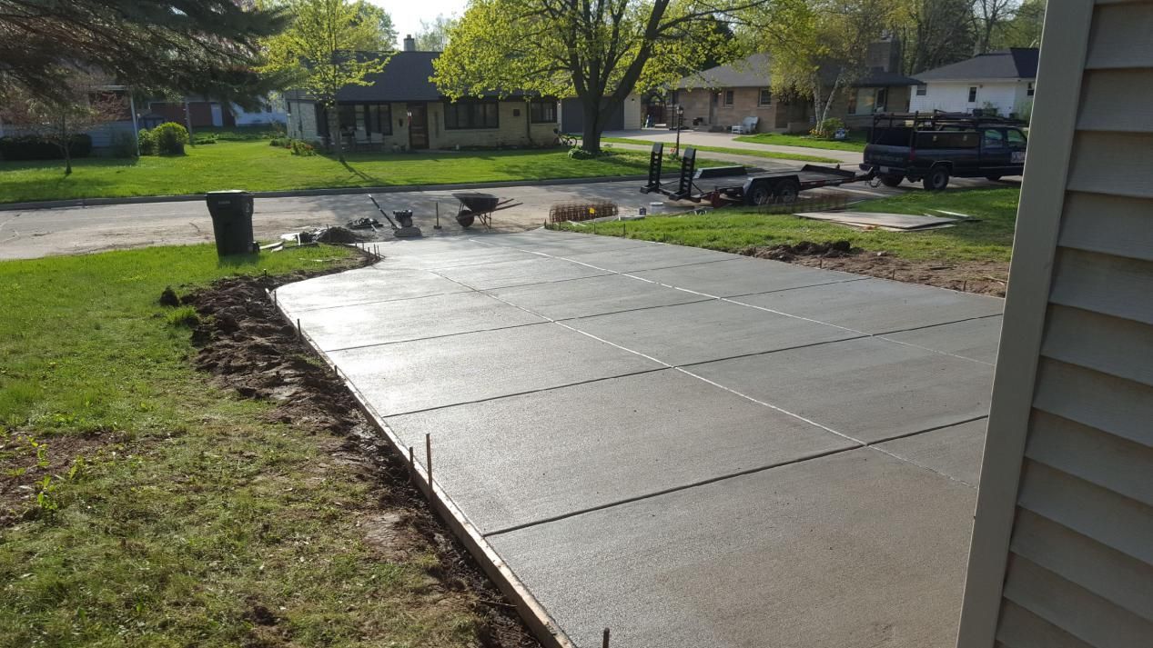 a concrete driveway is being built