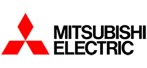 Mitsubishi Electric logo: red three-diamond symbol with black text 