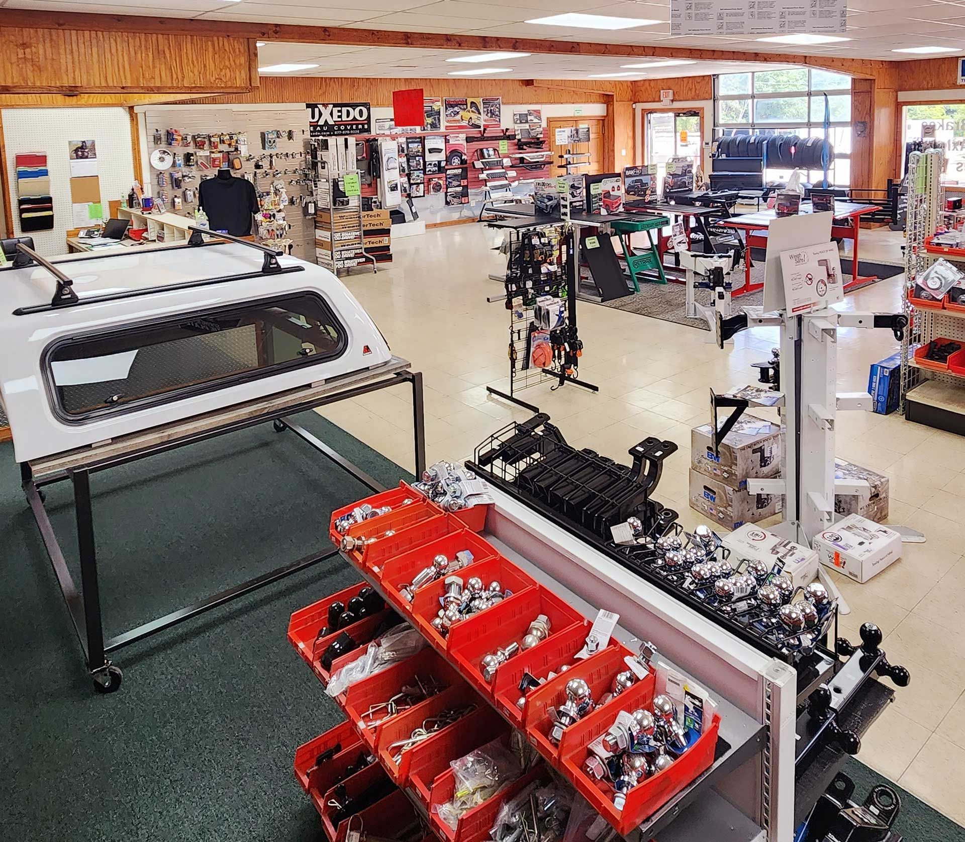 shelves of trailer parts and accessories