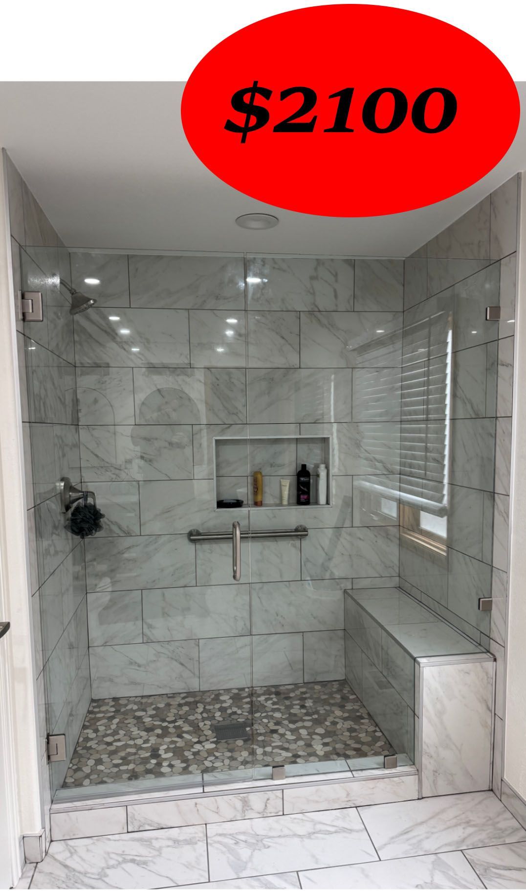 Shower with a glass door