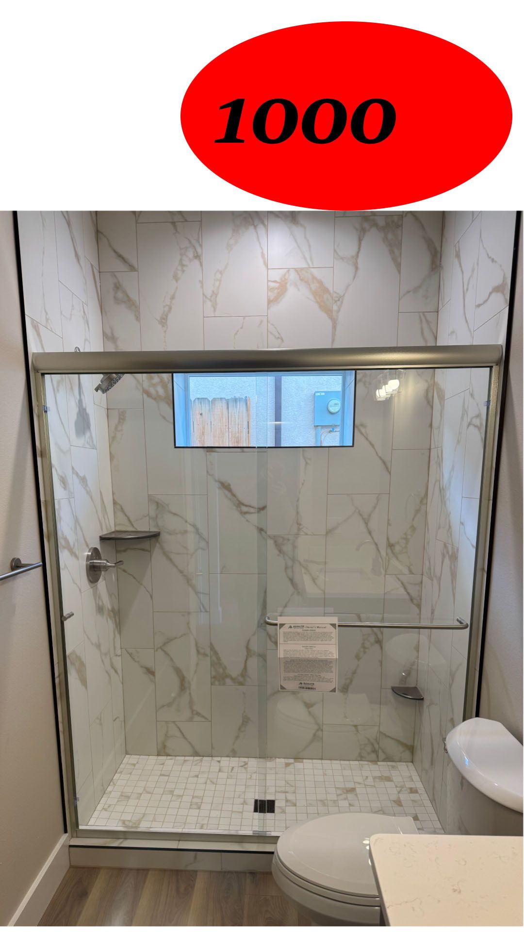 Bathroom with marble tile shower