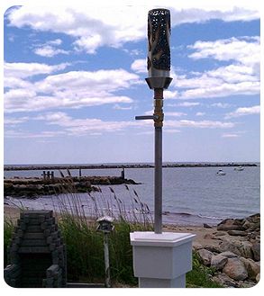 patio heater overlooking water