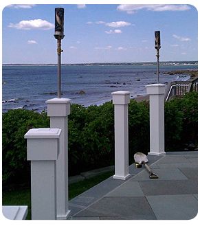 patio heaters overlooking water