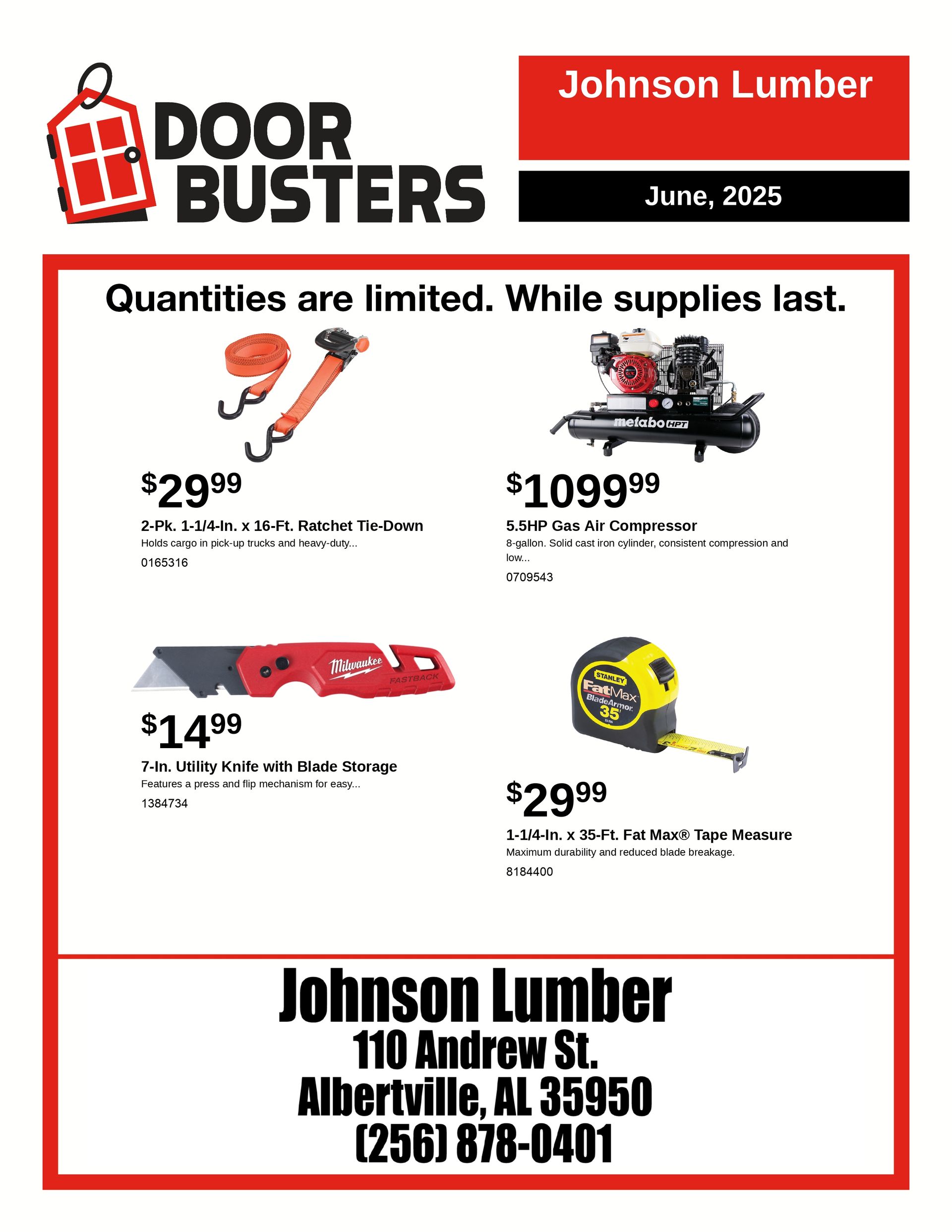 A flyer for door busters shows a chair , a flashlight , and a smoke detector.