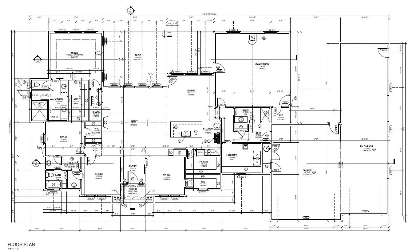Architectural floor plan of a building, showing rooms, walls, doors, and other structural features.